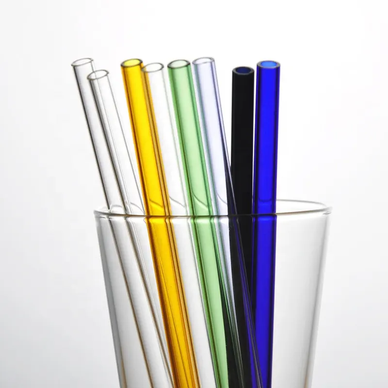 Wholesale round straight bent colorful borosilicate glass drinking straw