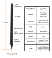 Longue durée de vie de la batterie tablette dessin en alliage d'aluminium stylet à pointe fine pour Microsoft Surface pour Asus Dell pour HP Acer autre