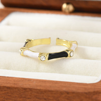 JS21 Vergulde bamboe-gewrichten emaille ring met gekleurde strass steentjes, verstelbaar, open, damesmode ring