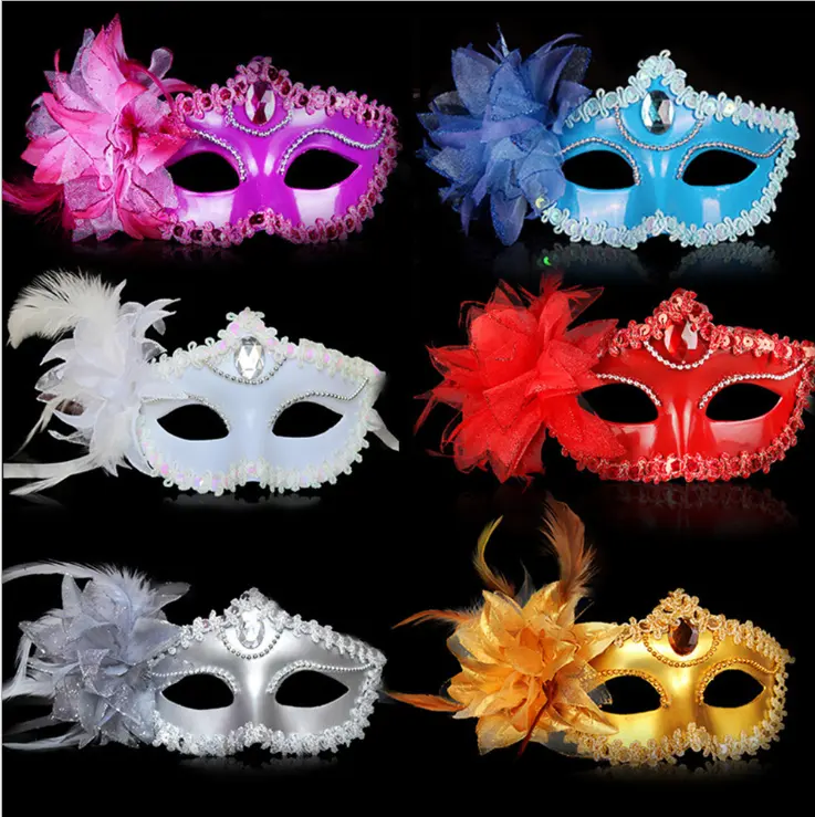 Lace Floral Mardi Gras cheap ostrich Masquerade party face & body masks White female venetian bridal Feather mask for crafts