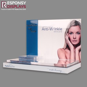 Acrylic Countertop hiển thị <span class=keywords><strong>Stand</strong></span> với backboard quảng cáo Poster và nhiều khe cắm cho chăm sóc da mỹ phẩm Sản phẩm Showcase - Product Image 5