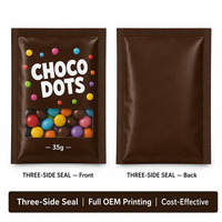 Bolsa de Embalaje Plana Ligera con Ventana y Sellado de Tres Lados para Chispas de Chocolate Recubiertas de Caramelo, para Choco Dots, Dulces y Coberturas