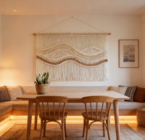 Grande <span class=keywords><strong>tapisserie</strong></span> bohème tissée à la main avec des franges, minimaliste, polyvalente, de haute qualité, décoration murale pour la maison, le café, l'atelier - Product Image 3