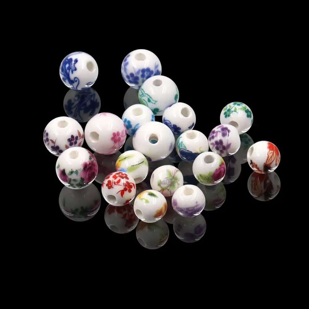 Perles naturelles en céramique mm, perles d'argile fleuries pour bijoux