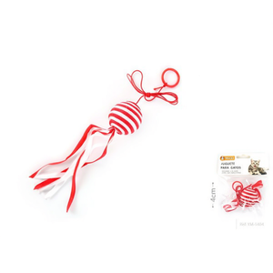 Pelota de juguete para gatos Yommy, roja y blanca a rayas, 4 cm, para gatos - Product Image 2