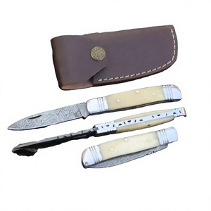 Rajput <b>Knives</b> Handcrafted Industrial Grade Damascus Steel Folding <b>Knife</b> <b>Bone</b> Camel <b>Handle</b> Straight Edge Blade 18cm Overall - Product Image 6
