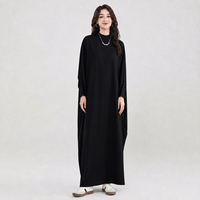 Abaya noire à col haut et manches chauve-souris Lignes Black Dubai pour femmes musulmanes, tenue décontractée quotidienne