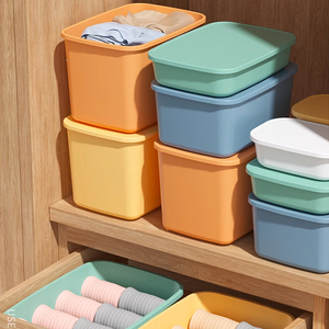 Hộ gia đình đơn giản dễ thương Stackable lưu trữ đồ lót màu hộp nhựa với nắp - Product Image 1