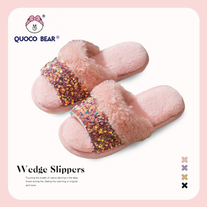 Nouveau transfrontalier pour <span class=keywords><strong>Amazon</strong></span> INS Sequin <span class=keywords><strong>hiver</strong></span> fourrure TPR semelle extérieure doublure en peluche mode peluche pour pantoufles pour femmes usage intérieur à la maison - Product Image 3