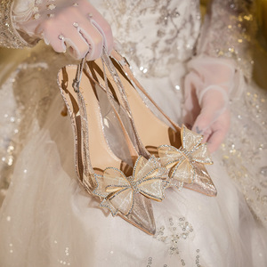 <span class=keywords><strong>Sandali</strong></span> <span class=keywords><strong>da</strong></span> donna con tacco a spillo a punta, stile francese, con strass e fibbia, modello farfalla, per matrimonio, collezione estate 2023 - Product Image 1