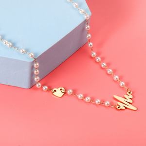 Collar Largo con Colgante en Forma de Corazón, Chapado en Oro sobre Acero Inoxidable, con Perlas, para Mujer, 2011 - Product Image 6