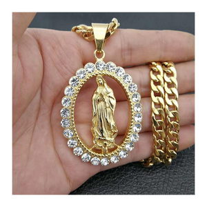 Gioielli religiosi Hip Hop dio benedetto intarsio in acciaio inossidabile Cubic Zirconia CZ collana con ciondolo vergine maria per donna uomo - Product Image 1