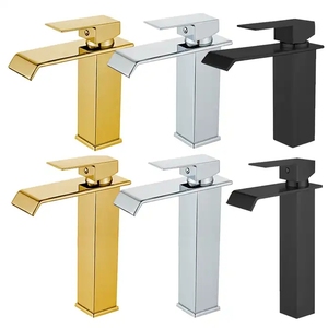 Modern Matt <strong>Black</strong> Square Waterfall Basin Faucet Colorblock Stainless Steel Body Hot Cold Water Mixer <strong>Taps</strong> for Bathroom Washing - Product Image 4
