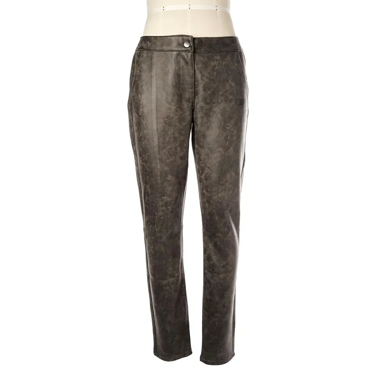 Promotional Straight Leg with Pattern Pants Casual Loose Women's Trousers Brown Genuine Leather Pants