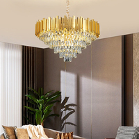 Grande lampe à suspension en or design français vintage personnalisée K9 lustres ronds en aluminium avec anneau en cristal pour le salon et la salle à manger