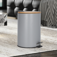 Poubelle en métal gris mat de style nordique 7L avec couvercle en bambou et pédale, petite poubelle pour salle de bain, bureau, cuisine
