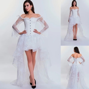 Conjunto de Corsé con Mangas de Encaje y Hombros Descubiertos para Mujer, con Falda Larga de Tul, Estilo Vintage Floral, para Bodas y Fiestas, Venta al Por Mayor de Fábrica - Product Image 3