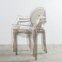 Оптовая продажа, коммерческая мебель, современный обеденный пластиковый подлокотник, стул из плексигласа, прозрачный стул с призраками