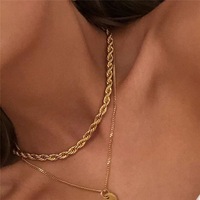 Meilleure vente de colliers et de chaînes de corde avec logo personnalisé en acier inoxydable plaqué or 14 carats