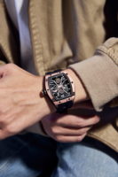 Montre mécanique automatique squelette de luxe, boîtier en or rose, style tourbillon, montre-bracelet pour homme, bracelet en silicone, prête à être expédiée