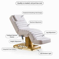 Table de massage électrique de luxe à 3 moteurs réglables avec chauffage, base dorée en cuir PU pour équipement de spa et salon de beauté