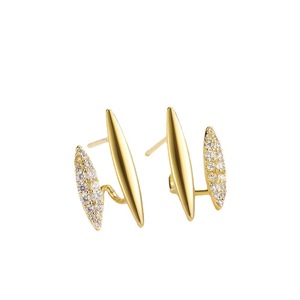 2024 Trendy Minimalist <b>Moon</b> Double Line Crystal Stud <b>Earrings</b> 14k Gold Plate Geometric Design Zircon Main Brass Unisex - Product Image 3