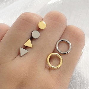 Korean Simple Design 18K Gold Plated Waterproof Hollow Round Stud <b>Earrings</b> for Women - Product Image 4