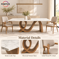 Table à manger rectangulaire moderne en marbre, base en bois massif, mobilier de salle à manger de luxe, mobilier d'hôtel, OEM, sur mesure, vente en gros