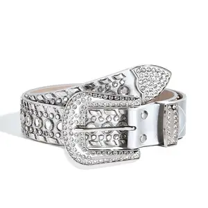 Offres Spéciales strass ceintures femmes occidentales Bling Bling strass cristal ceinture personnalisé diamant clouté ceinture en cuir PU