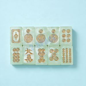 مجموعة ماهجونغ أمريكية فاخرة مخصصة مرسومة يدويًا بحبر ذهبي وقطع لؤلؤية بيضاء من الراتنج - Product Image 3