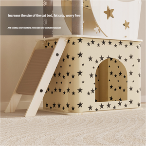 Grande tour d'escalade pour animaux de compagnie, design moderne, en forme de capsule spatiale, avec griffoir en corde de sisal blanche et meuble-condo en bois - Product Image 4