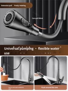 Robinet mélangeur de cuisine en cuivre à double usage chaud/froid, extractible, anti-éclaboussures, 2-en-1, finition chromée, avec capteur sans contact - Product Image 5