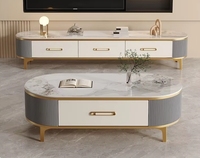 Support TV Rock Board de haute qualité Combinaison de table basse Petit appartement Lumière Table basse ovale au sol de luxe pour la maison