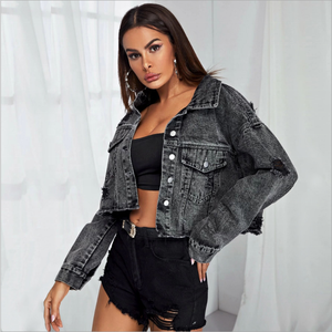 Automne Femmes Noir Récolte <span class=keywords><strong>en</strong></span> Denim <span class=keywords><strong>Veste</strong></span> - Product Image 2
