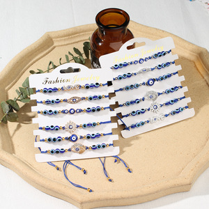 6 piezas de oro plata <span class=keywords><strong>mal</strong></span> de ojo con pulseras de diamantes, pulseras de cuerda de ojo turco de resina azul, protegen a los miembros de la familia del daño - Product Image 2