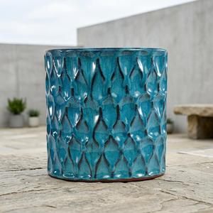 Maceta de Cerámica Azul Contemporánea con Acabado Glaseado y Patrón Irregular Texturizado, Macetas Modernas - Product Image 1