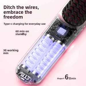 Brosse lissante portable USB rechargeable, mini peigne sans fil 2-en-1 pour lisser et boucler les cheveux - Product Image 5