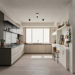 Ensemble d'armoires de cuisine assemblées en stratifié de style simple personnalisé, cuisine moderne intelligente, armoires de cuisine, rénovations de la maison - Product Image 1