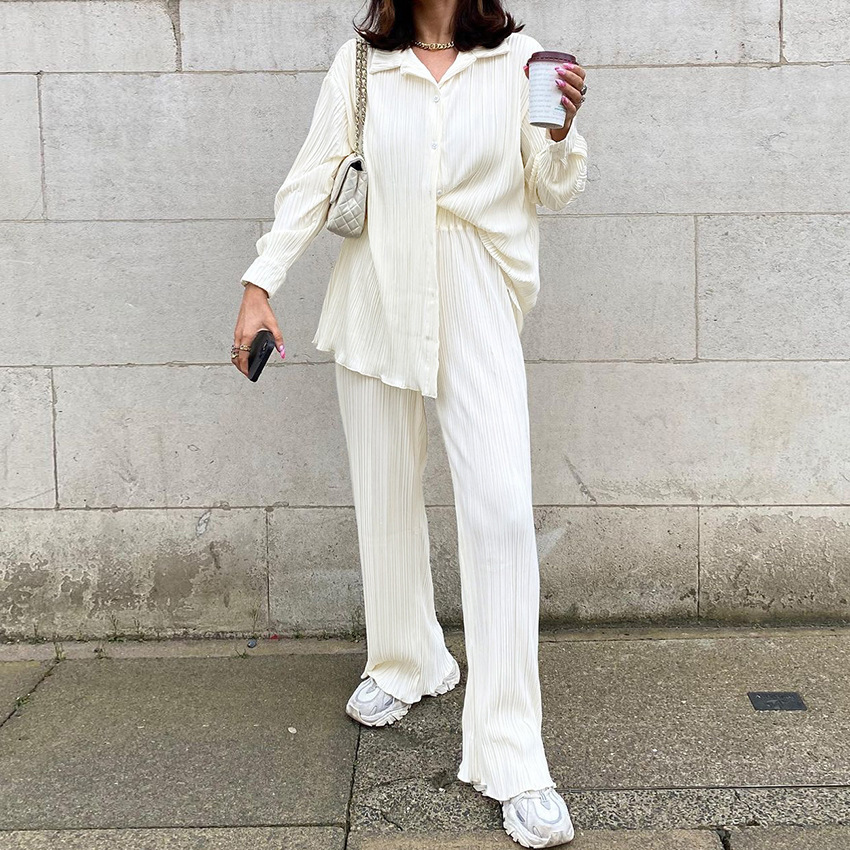 Плиссированные Длинные широкие брюки с логотипом на заказ, Повседневные Элегантные Осенние костюмы, комплект из двух предметов, комплект одежды для отдыха, брюки