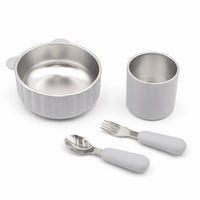 Nouveau produit : Assiette en acier inoxydable à forte succion sans BPA pour tout-petits, avec cuillère, logo personnalisé, ensemble de vaisselle en silicone pour bébé