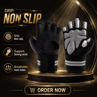 Gants de sport en polyester avec sangle de poignet réglable, pour la gym, le cyclisme, la pêche, le fitness, demi-doigts, respirants, légers et durables