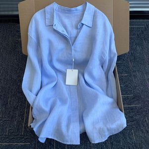 Camisa Casual de Algodão e Linho com Gola Protetora Solar Verão Nova Camisa Fina Blusa <span class=keywords><strong>Cardigan</strong></span> Solta de Manga Longa - Product Image 1