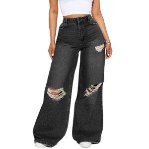 Nouveauté - Jeans en denim déchiré à jambes larges et amples pour femmes - Mode - Product Image 5