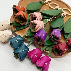 Breloque de sac en cuir véritable faite à la main en forme de tulipe avec fermoir, pendentif fleur, accessoires pour sacs pour femmes - Product Image 3