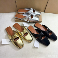 ZA Nouvelle Arrivée Sandales Plates à Bout Carré et Nœud Papillon Style Métallique pour Femme – Tendance Estivale Polyvalente