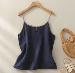 Camisola marrón <span class=keywords><strong>para</strong></span> mujer, Top <span class=keywords><strong>de</strong></span> verano sin mangas con cuello en V, Vestido con <span class=keywords><strong>tirantes</strong></span>, <span class=keywords><strong>blusa</strong></span> bohemia <span class=keywords><strong>de</strong></span> lino y algodón con bordado, Top informal <span class=keywords><strong>para</strong></span> <span class=keywords><strong>dormir</strong></span> - Product Image 2