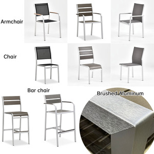 Ensemble de salle à manger d'extérieur en aluminium brossé couleur teck, table et chaises de restaurant - Product Image 5