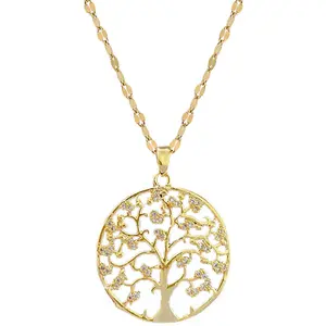 Kadınlar için lüks hayat ağacı zirkon kolye altın kaplama Charm büyük ağaç paslanmaz çelik kolye takı şanslı kolye