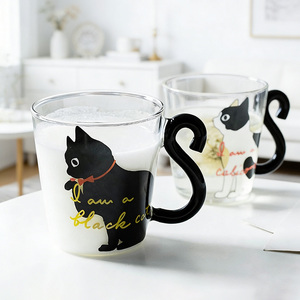 Copo de Vidro Transparente com Design Criativo de Gato Japonês com Boca Aberta, Resistente ao Calor e ao Frio, Seguro para Alimentos, Portátil, para Uso em Festas, para Leite - Product Image 2