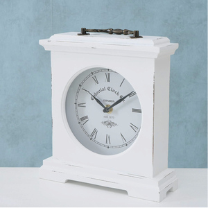 Vintage Style <strong>White</strong> Distressed Finish Wood <strong>Mantel</strong> <strong>Clock</strong> with Roman Numerals Quartz Movement - Product Image 6